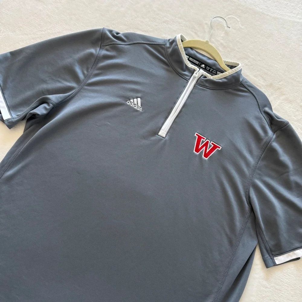Adidas Climalite XL Gray 1/4 Zip Short Sleeve Pullover Red‎ W Logo